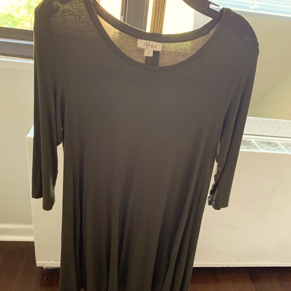 olive green stretchy swing line dress